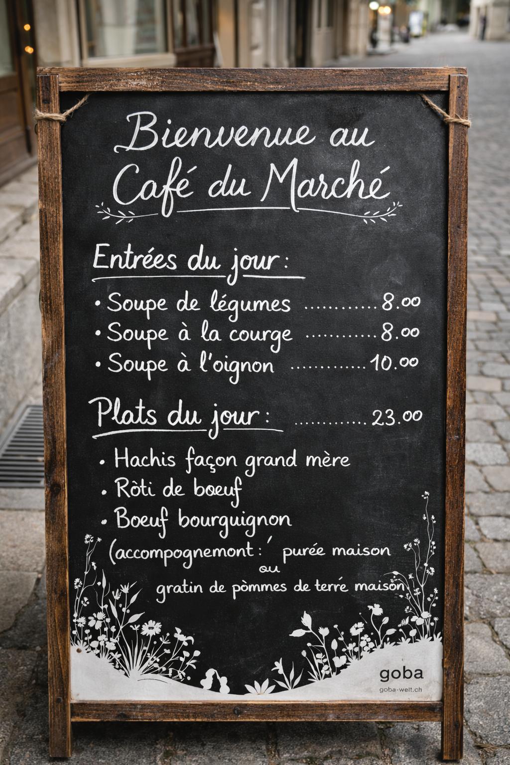 Ardoise des plats au Café du Marché